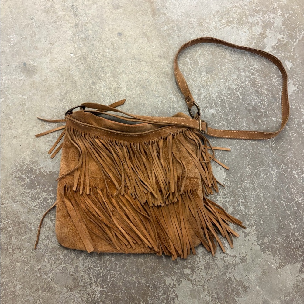 Genuine suede Fringe Suede Tan Crossbody Bag cowboy boho western - Picture 1 of 3